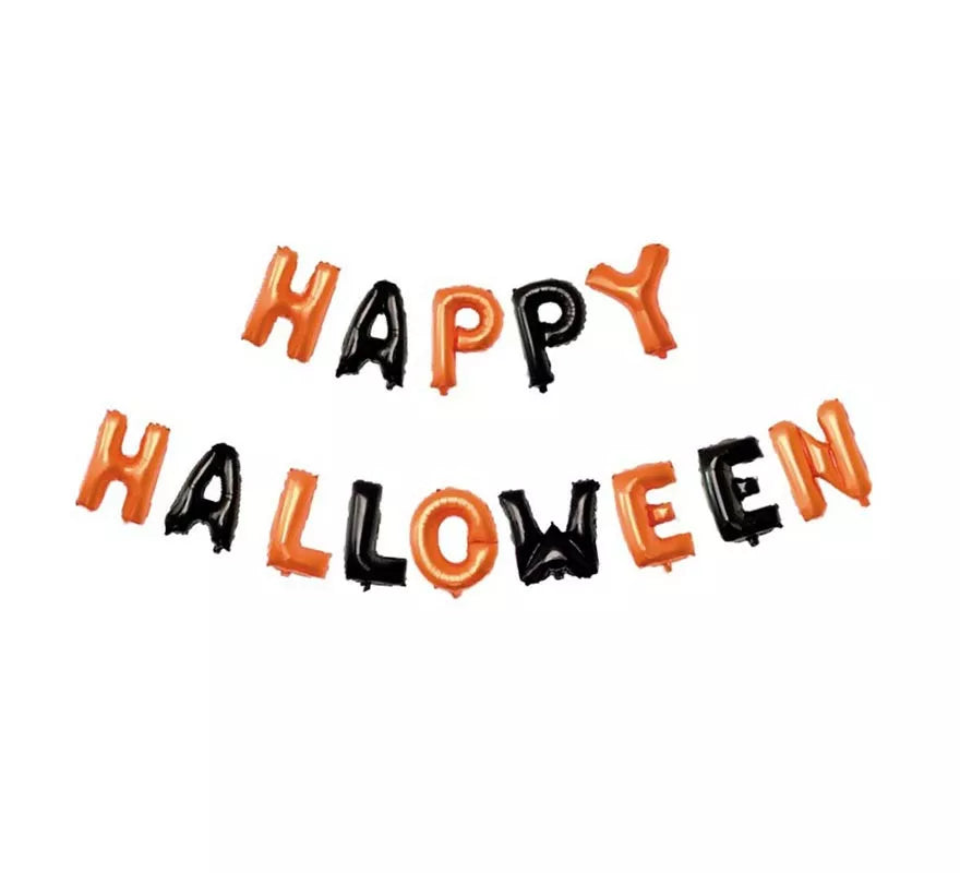 Pack de 14 Globos Happy Halloween negro y naranja de 40 cm