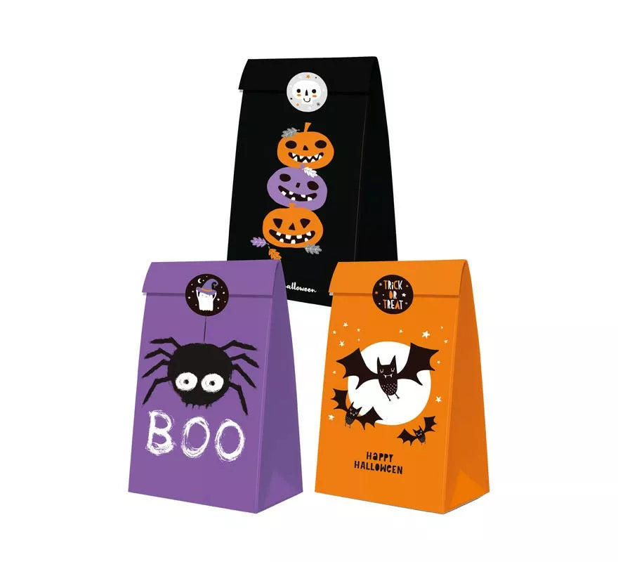 Translation missing: es.Pack de 3 Bolsas Halloween con pegatina de papel en colores surtidos de 24x13x8 cm