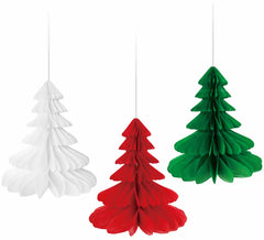 Pack de 3 Colgantes Panal de Árbol Navidad de 10 cm