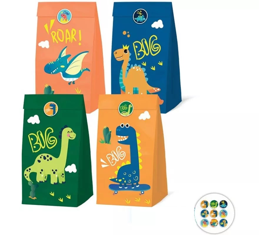 Translation missing: es.Pack de 4 Bolsas Papel de Dinosaurios con Pegatinas