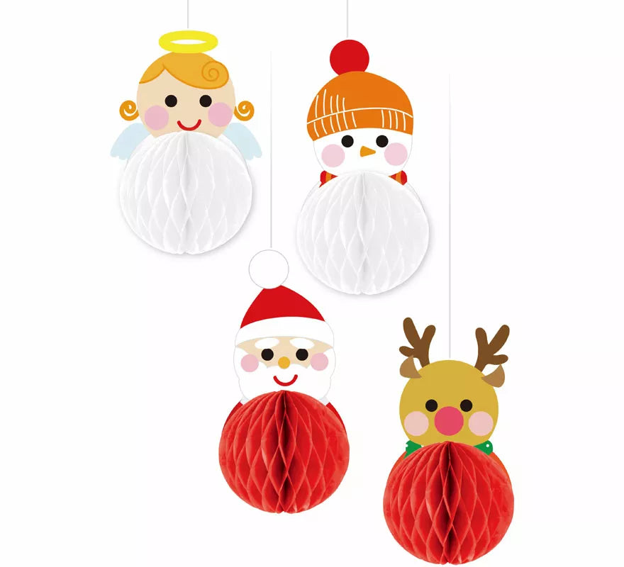 Translation missing: es.Pack de 4 Colgantes Panal de Muñecos de Navidad