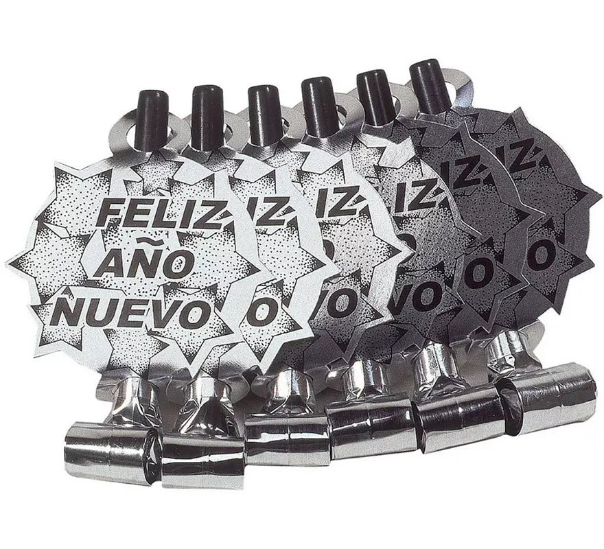 Translation missing: es.Pack de 6 Matasuegras Plateadas 'Feliz Año Nuevo' para Nochevieja