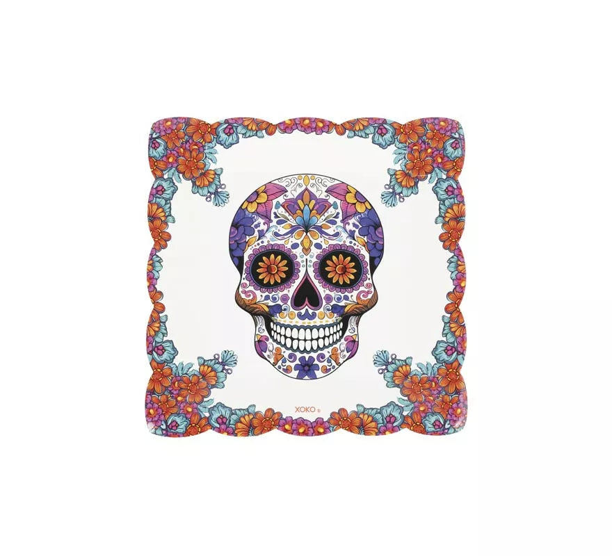 Translation missing: es.Pack de 6 Platos Cuadrado Calavera de papel de 20,5x20,5 cm
