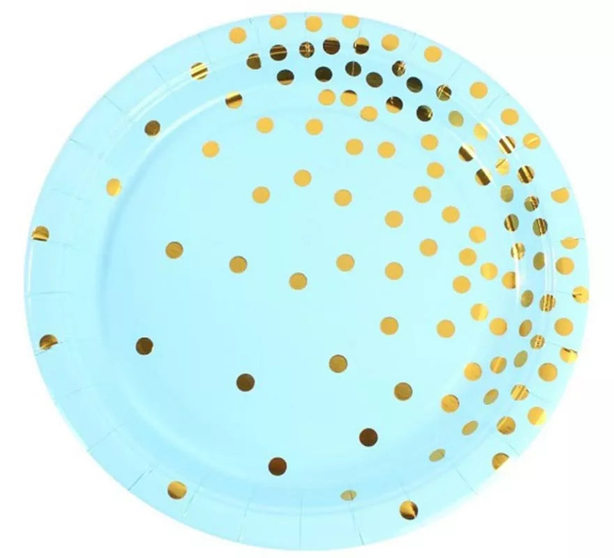 Pack de 6 Platos de cartón con lunares dorados de 23 cm en varios colores