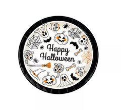 Pack de 6 Platos Happy Halloween Print blanco y negro de 18 cm
