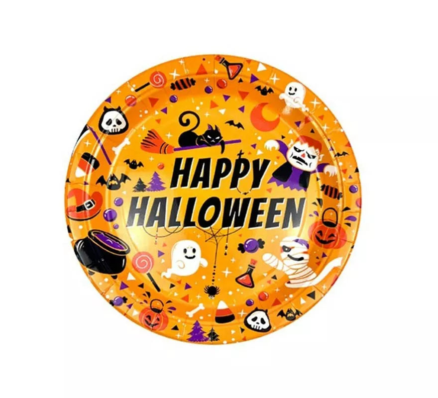 Translation missing: es.Pack de 6 Platos Happy Halloween Print naranja de 18 cm