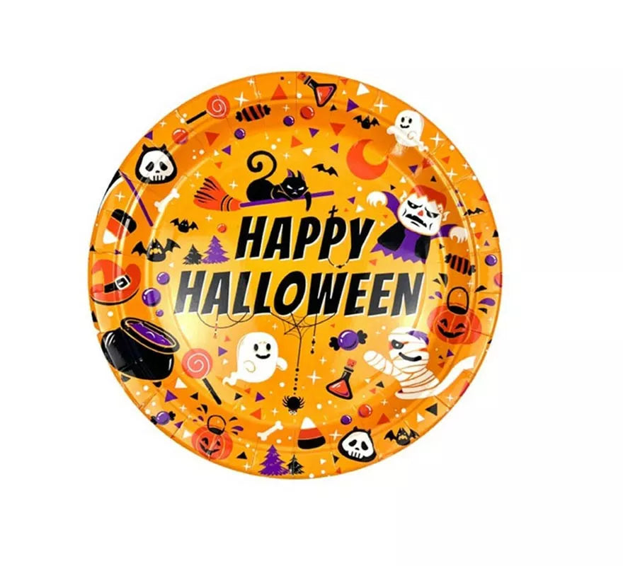 Translation missing: es.Pack de 6 Platos Happy Halloween Print naranja de 23 cm
