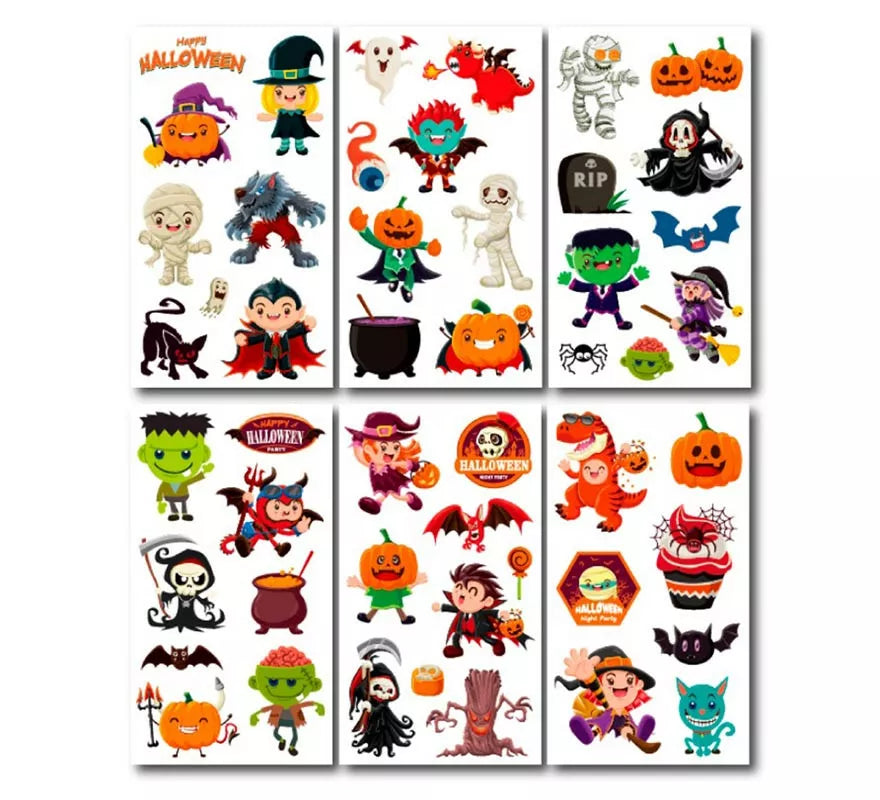 Translation missing: es.Pack de 6 Tatuajes Halloween caricaturas en modelos surtidos de 6,8 cm