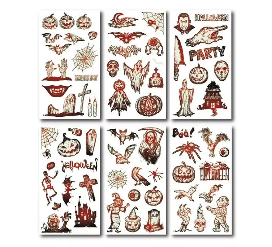 Translation missing: es.Pack de 6 Tatuajes Halloween luminiscente en modelos surtidos de 6,8 cm