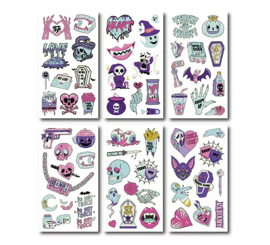 Translation missing: es.Pack de 6 Tatuajes luminiscente lila en modelos surtidos de 6,8 cm