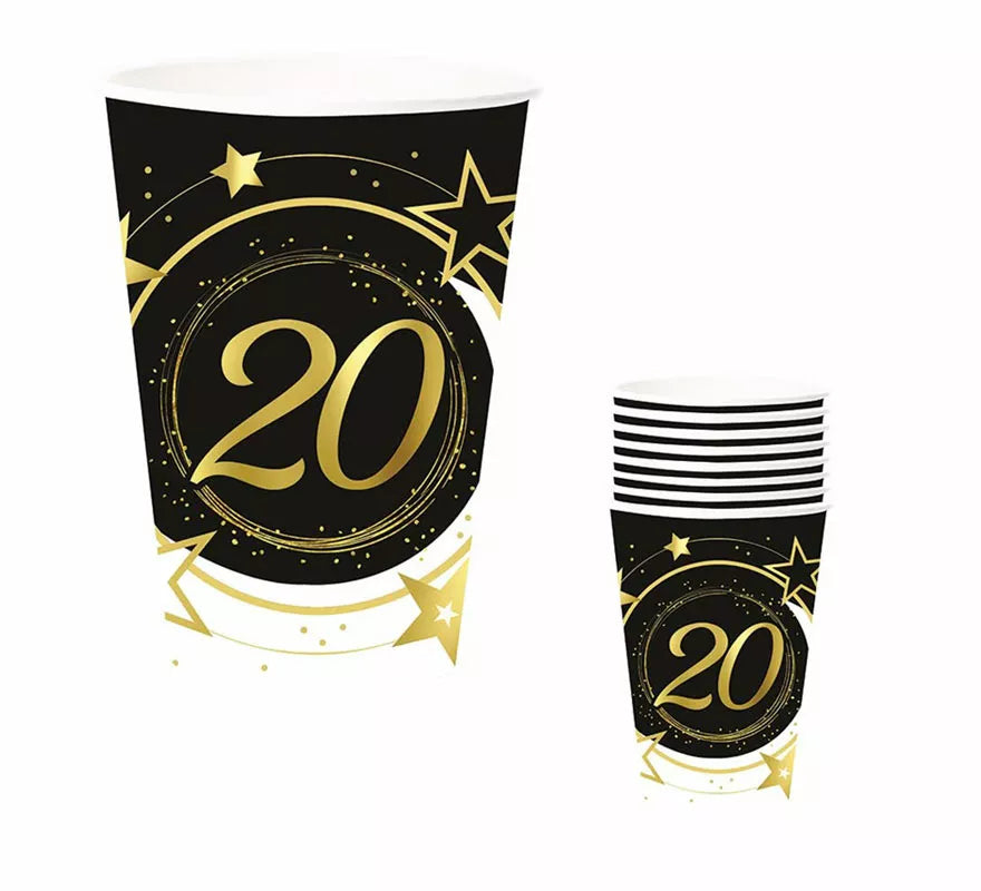 Translation missing: es.Pack de 6 Vasos 20 Años Cumpleaños y Aniversarios de 240 ml (90 cm)