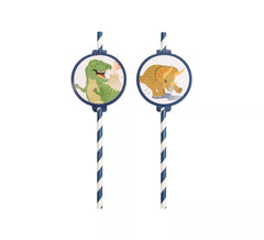 Pack de 8 Pajitas de Dinosaurios de Cartón de 19,7 cm