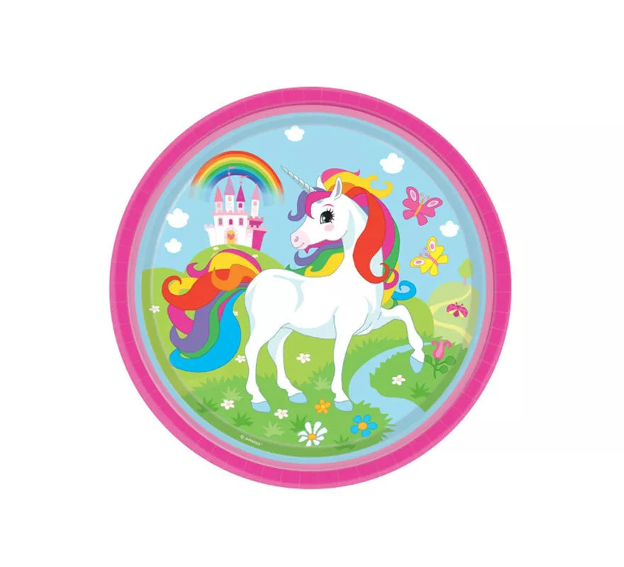 Translation missing: es.Pack de 8 Platos de Unicornio de Cartón de 23 cm