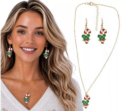 Pack de Pendientes y Collar de Bastón de Caramelo