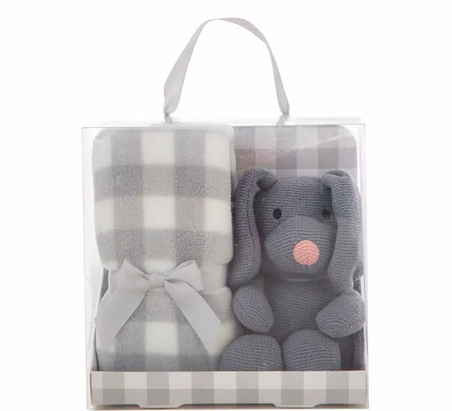 Pack Manta de 90x75 cm y Perro de Peluche gris de 26 cm