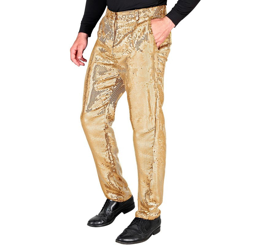Pantalones dorado con lentejuelas para hombre
