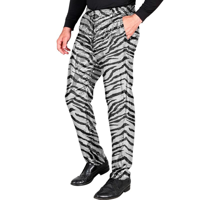 Translation missing: es.Pantalones Fiesta animal print plateado para hombre