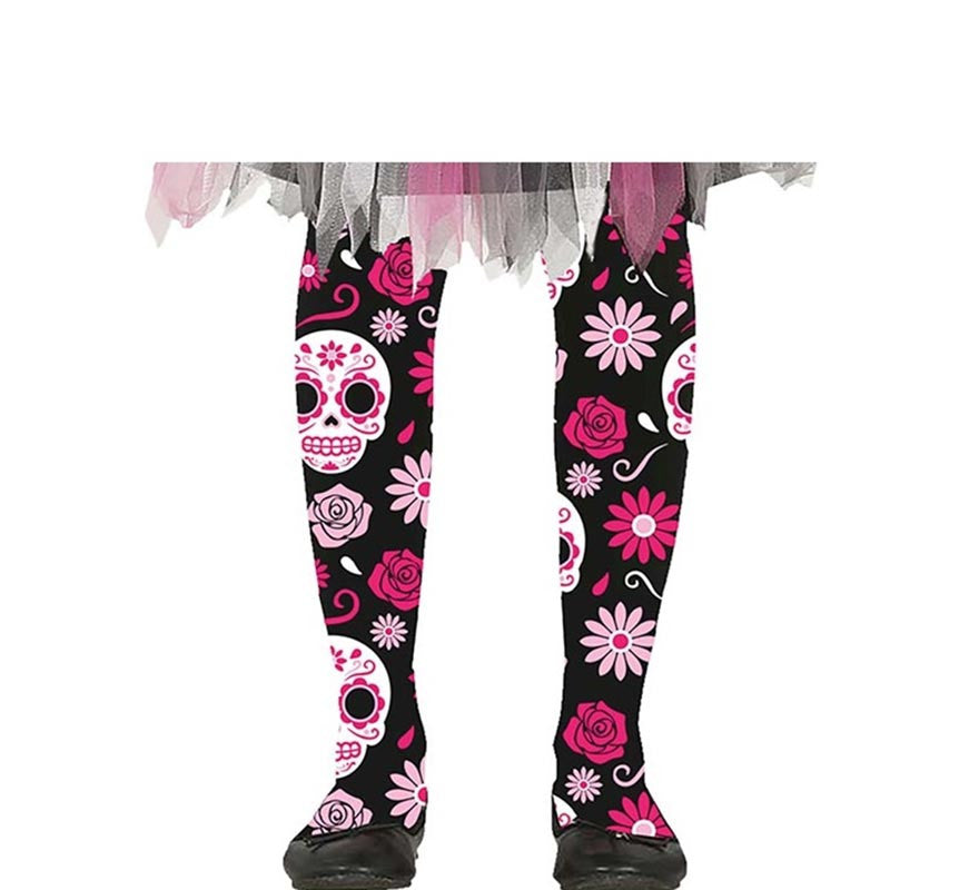 Translation missing: es.Pantys de Catrina Calaveras y Flores rosa infantil