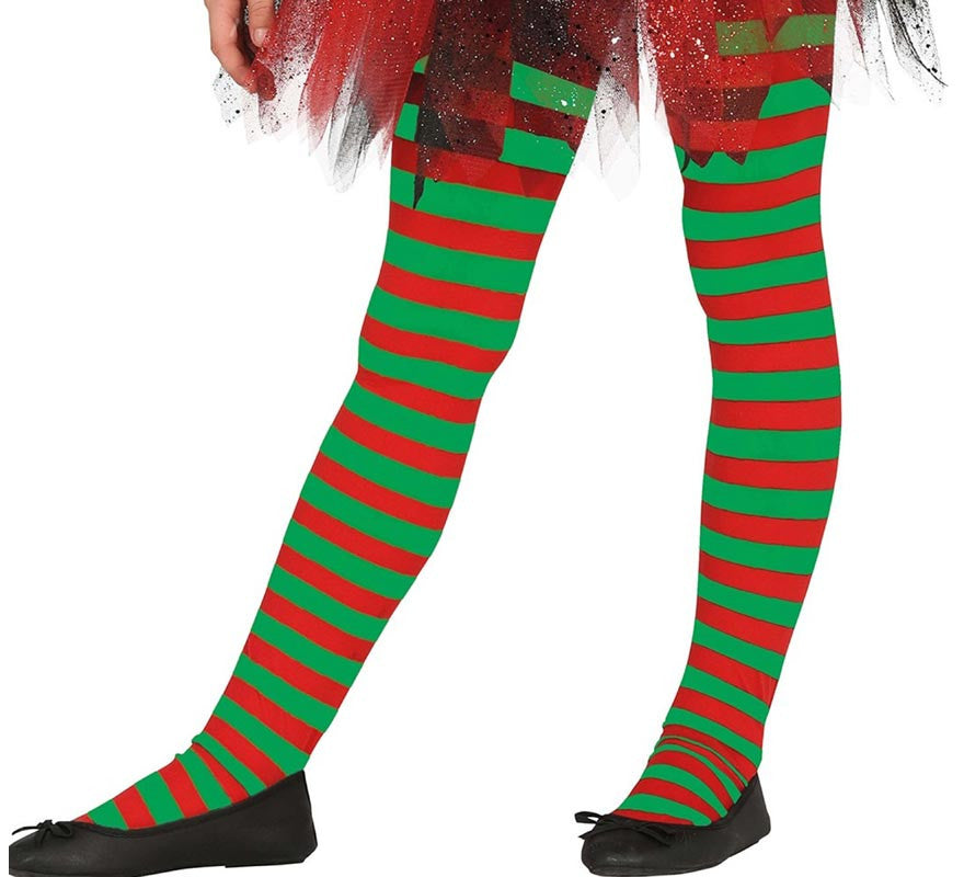 Translation missing: es.Pantys de Elfa Navideña a rayas rojo y verde infantil