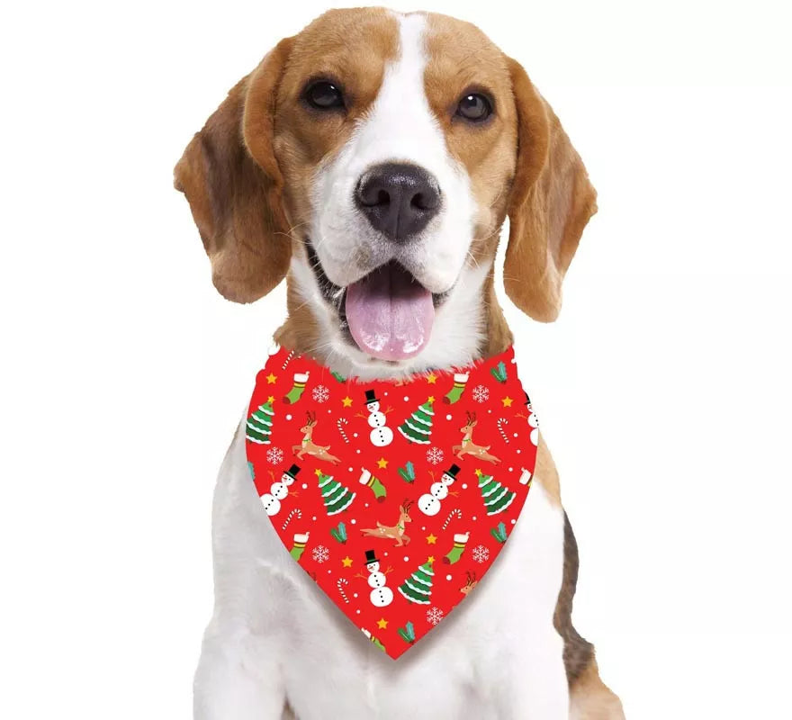 Translation missing: es.Pañuelo Muñeco de nieve estampado rojo para perro de 69x35 cm