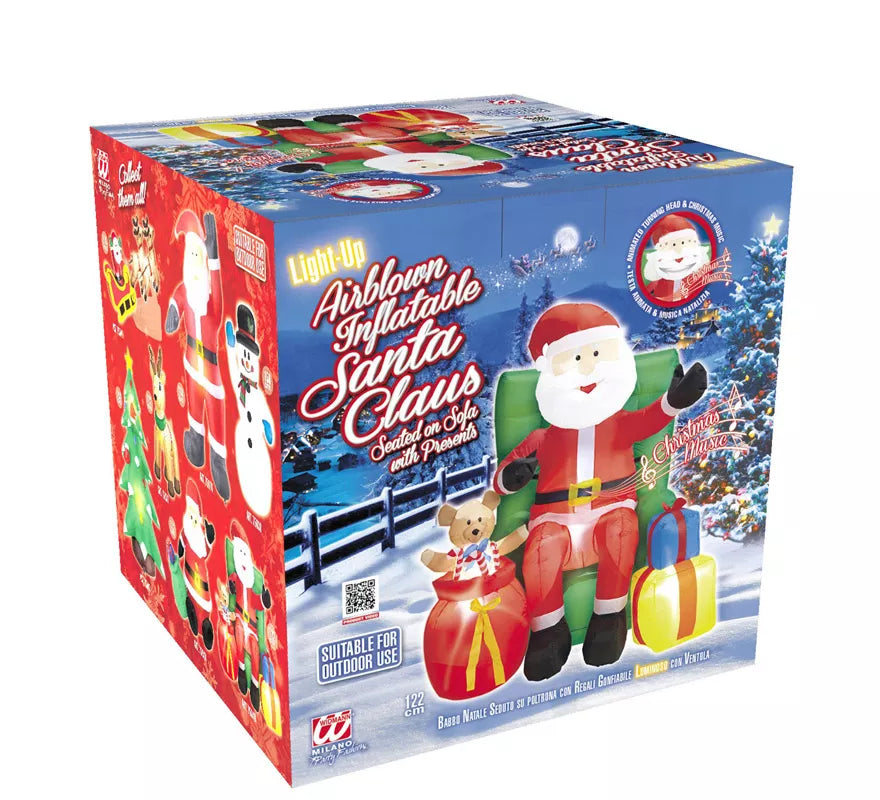 Papá Noel Hinchable con Música, Luz y Movimiento con Ventilador de 122 cm