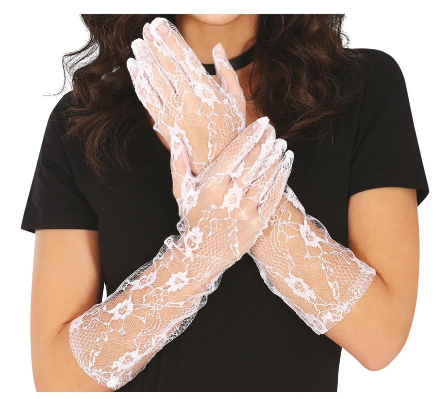 Translation missing: es.Par de guantes calados blancos 36 cm