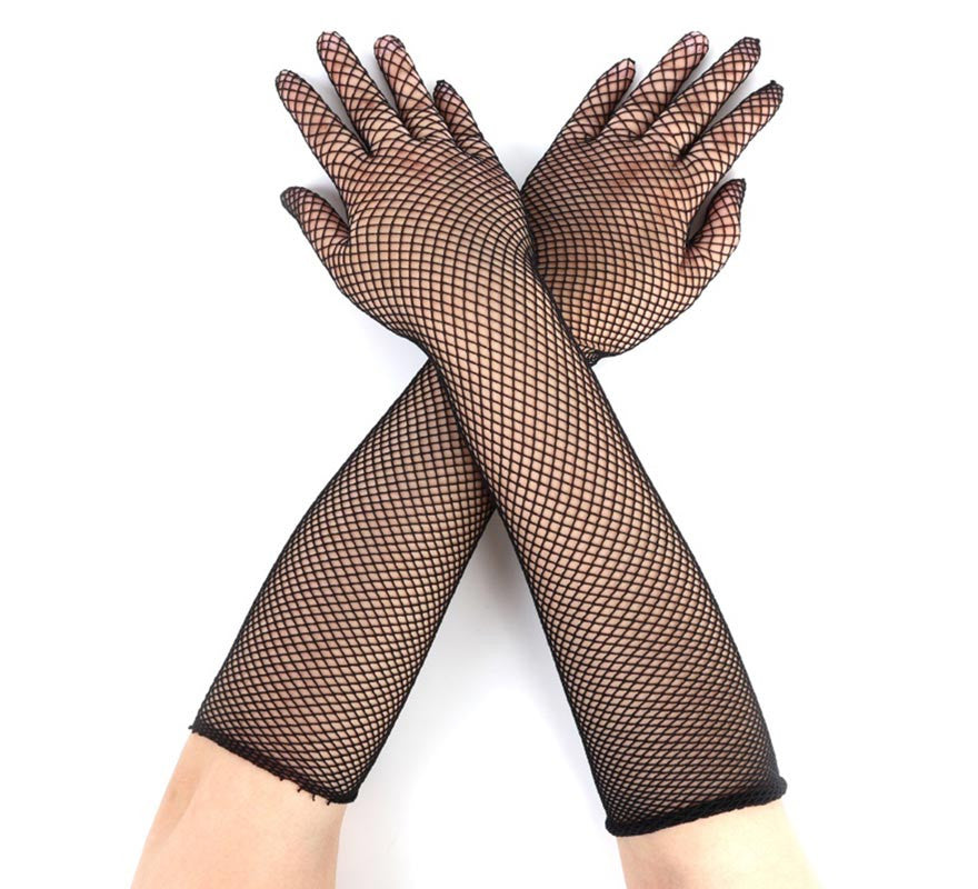 Translation missing: es.Par de Guantes de Red Fino largos negros adulto
