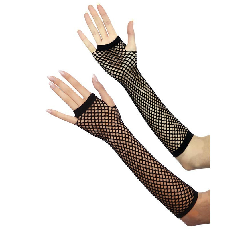 Translation missing: es.Par de Guantes Largos de rejilla negros adulto de 24 cm