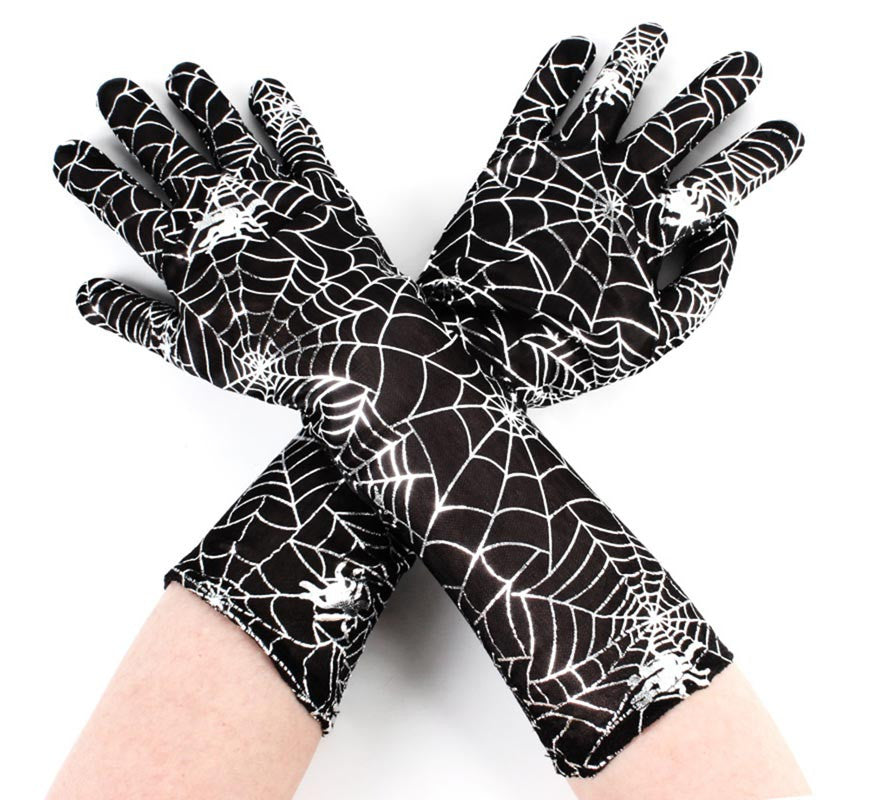 Translation missing: es.Par de Guantes negros con telaraña adulto