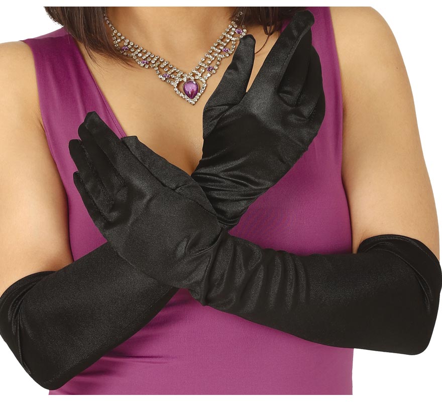 Translation missing: es.Par de guantes satinados negros 51 cm