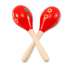 Par de Maracas de madera roja con flores 20 cm
