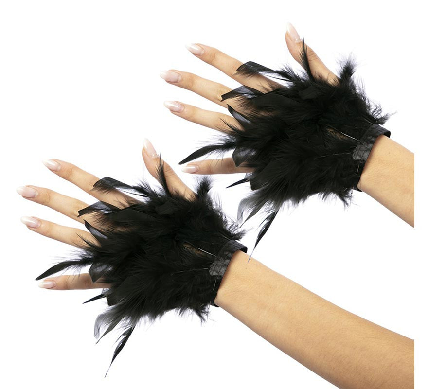 Translation missing: es.Par de Puños de Pluma negras de 14 cm