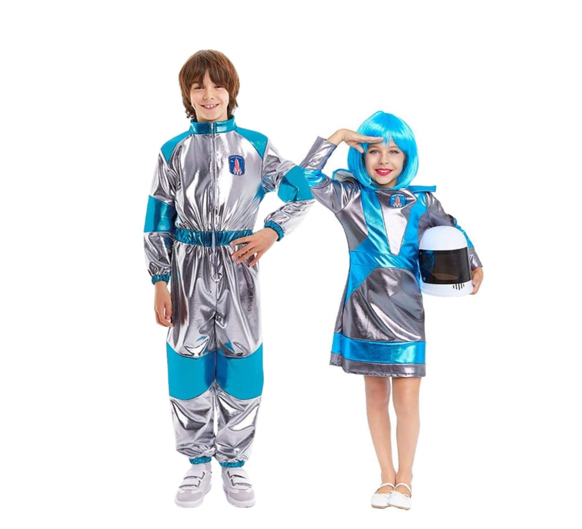 Pareja de astronautas plateado infantil