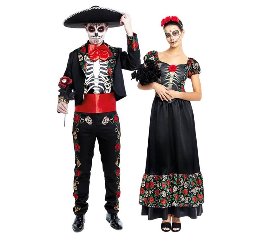 Pareja de Catrin y Catrina con rosas