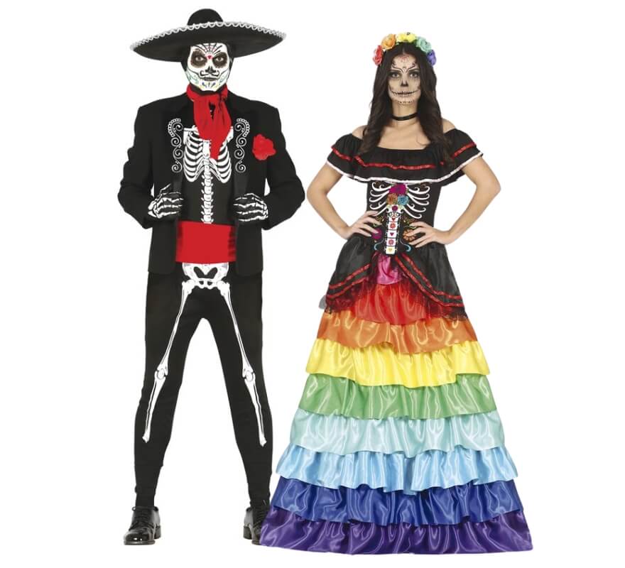 Pareja de Catrin y Catrina multicolor