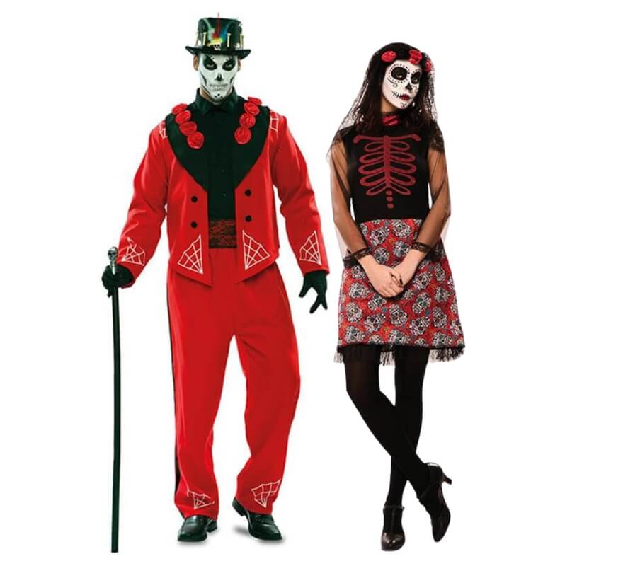 Pareja Día de los muertos rojo