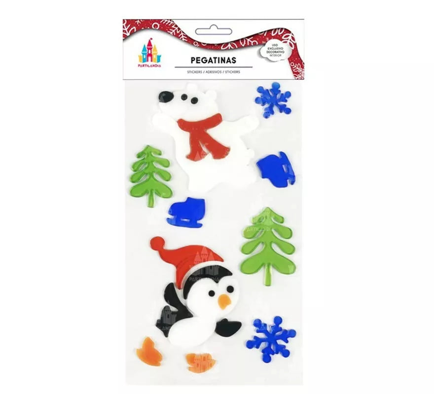 Pegatina con Gel Navidad Oso y pingüino de 15X25 cm