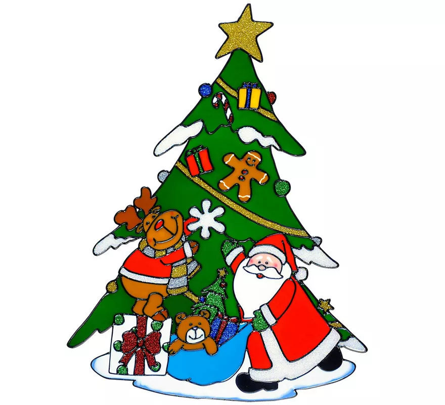 Translation missing: es.Pegatina Ventana Árbol Navidad con Papá Noel y Reno de 40 cm