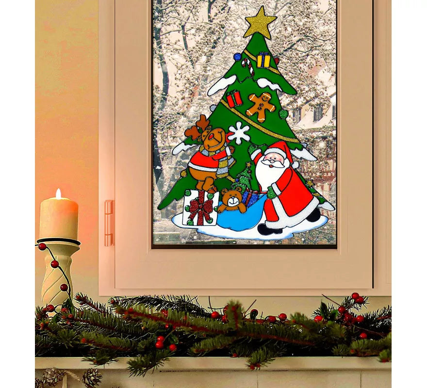 Translation missing: es.Pegatina Ventana Árbol Navidad con Papá Noel y Reno de 40 cm