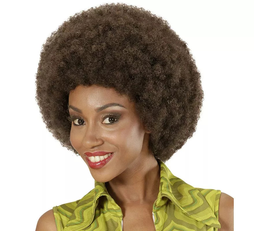 Translation missing: es.Peluca Afro castaña ajustable y lavable adulto