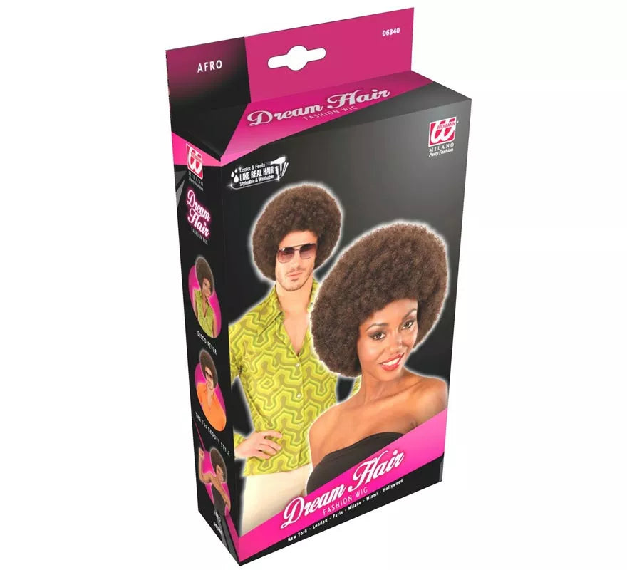 Translation missing: es.Peluca Afro castaña ajustable y lavable adulto
