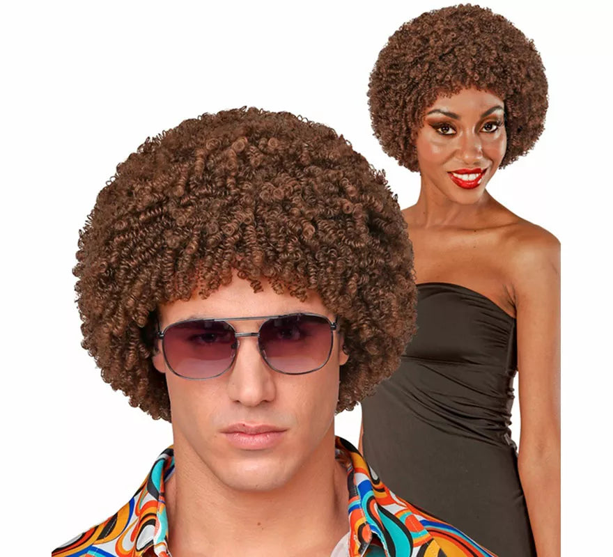 Peluca Afro Disco Años 70 marrón