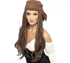 Peluca Castaña y Bandana Mujer Pirata