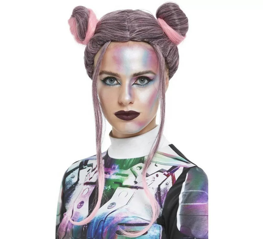 Peluca con Moños Espaciales negro y rosa