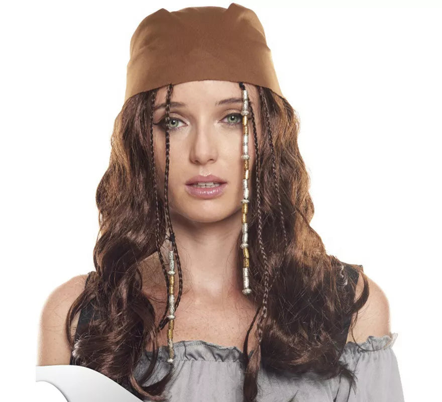 Translation missing: es.Peluca de Chica Pirata castaño claro con pañuelo