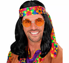 Peluca de Hippie negra con Bandana