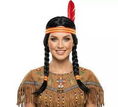 Peluca de India con Trenzas y cinta con pluma