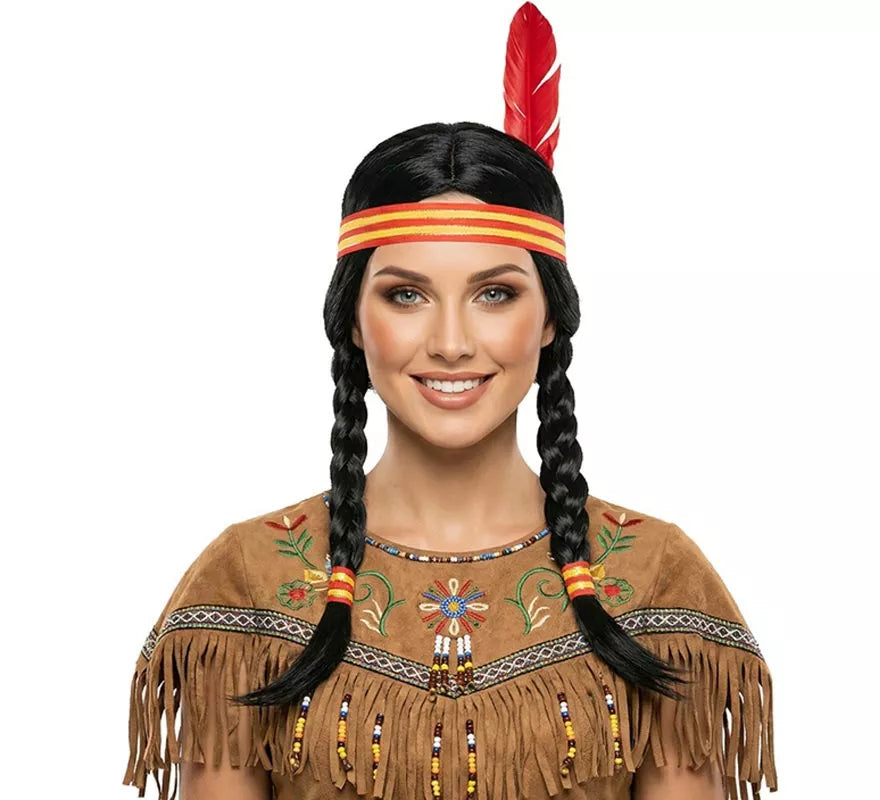 Translation missing: es.Peluca de India con Trenzas y cinta con pluma