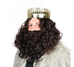 Peluca de Rey Mago con Barba castaño oscuro mate