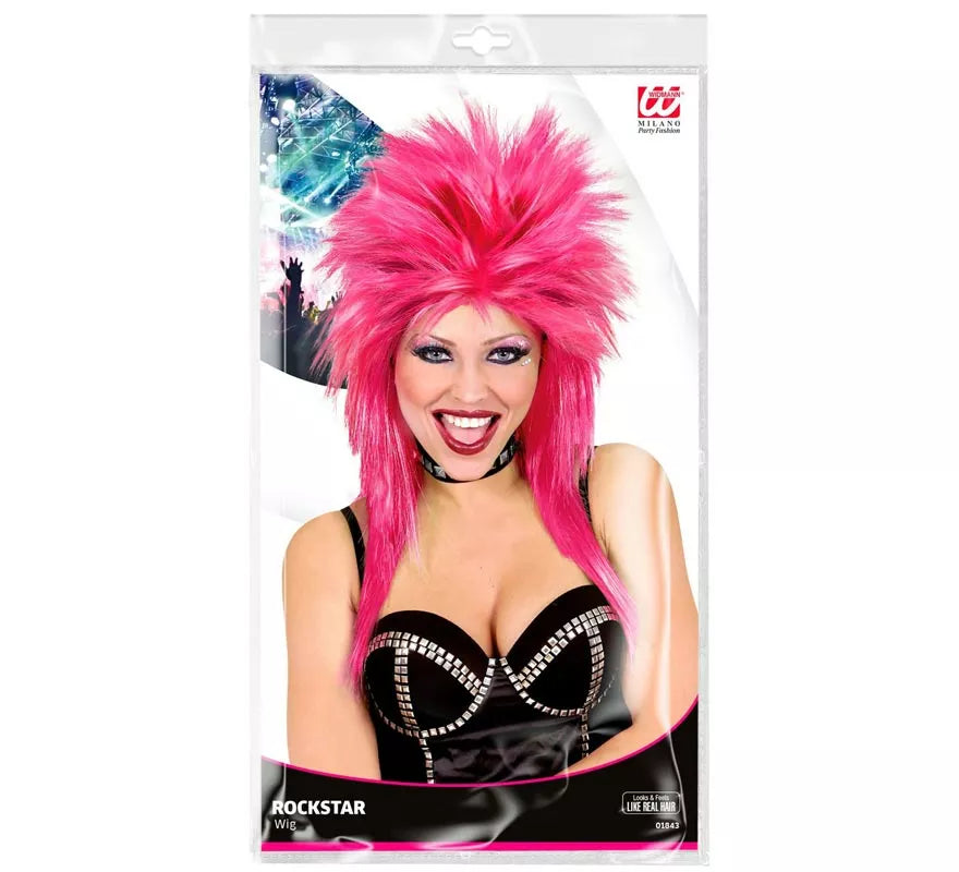 Translation missing: es.Peluca de Rockstar rosa fuerte adulto